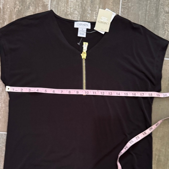 Carmen Marc Valvo Black V-Neck Blouse - Picture 7 of 8